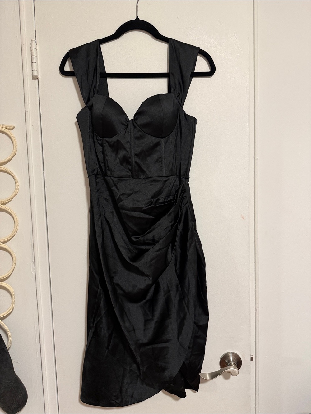 Black Draped Bustier Midi Dress - Women